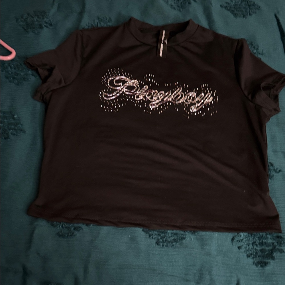 Missguided x Playboy Diamanté Black Tee